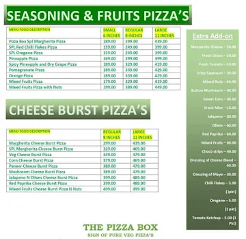 The Pizza Box menu 