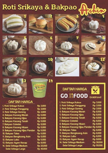 Roti Srikaya & Bakpao Achin menu 