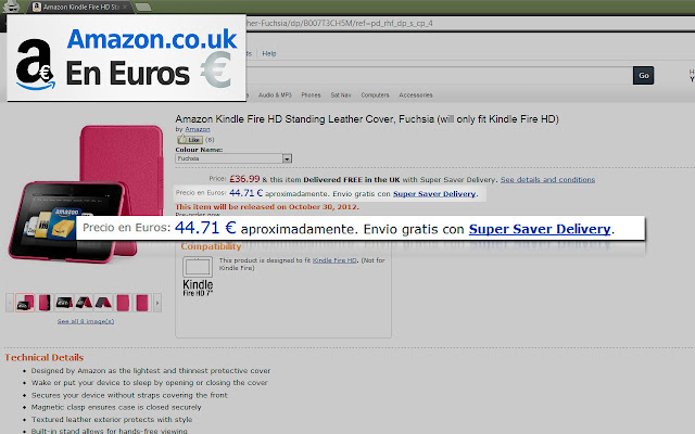 Amazon.co.uk en Euros cambio actual