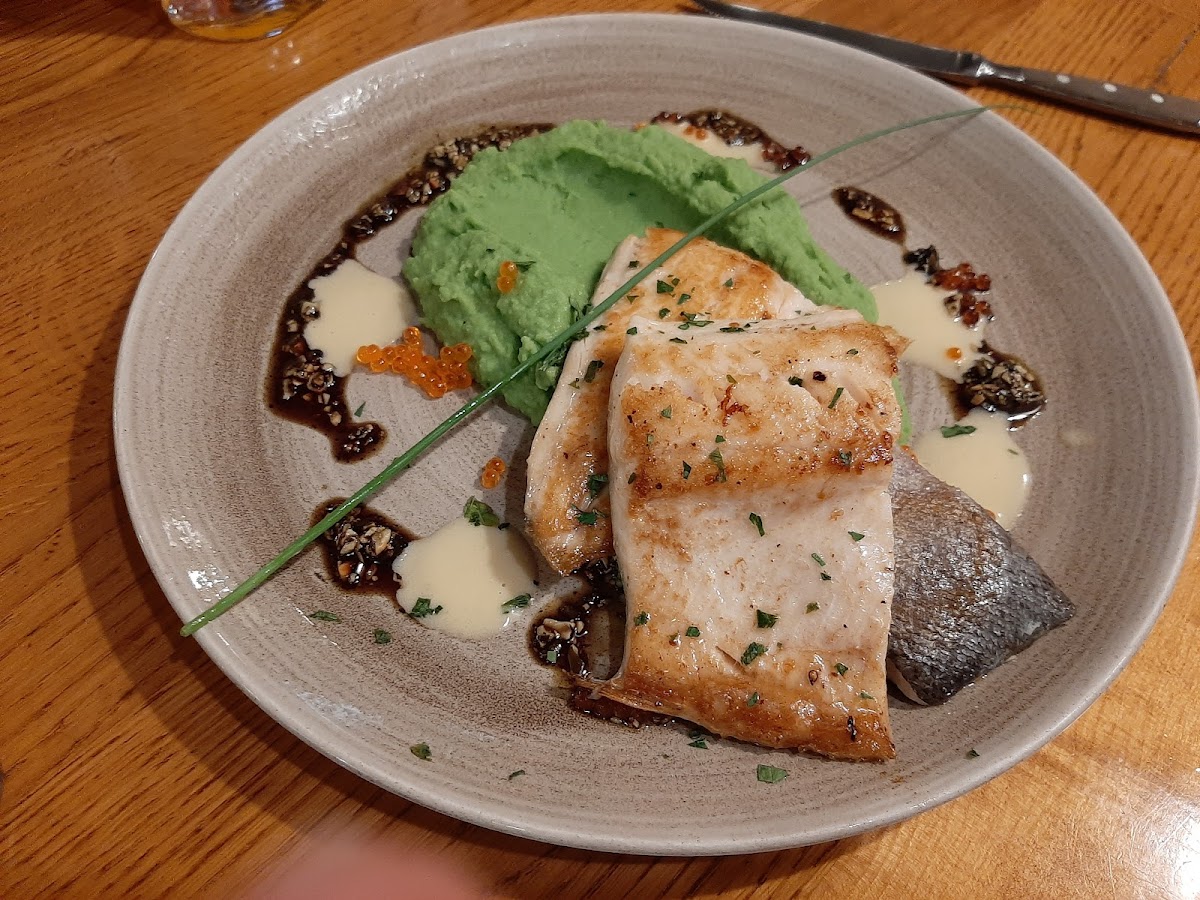 Trout with mushed peas