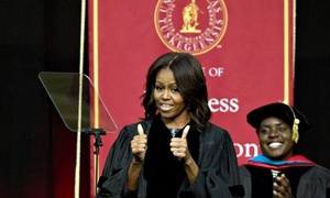 Michelle Obama gives her address at Tuskegee