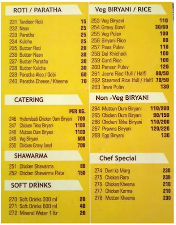 Zaffran Family Restaurant menu 