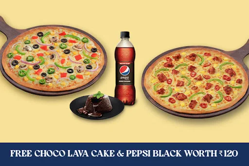 Any 2 Large 10" Pizzas [FREE Chocolate Lava Cake & Pepsi]