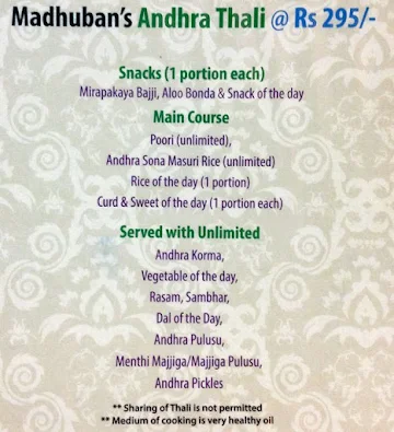 Madhuban- Sattvic South Indian Restaurant menu 