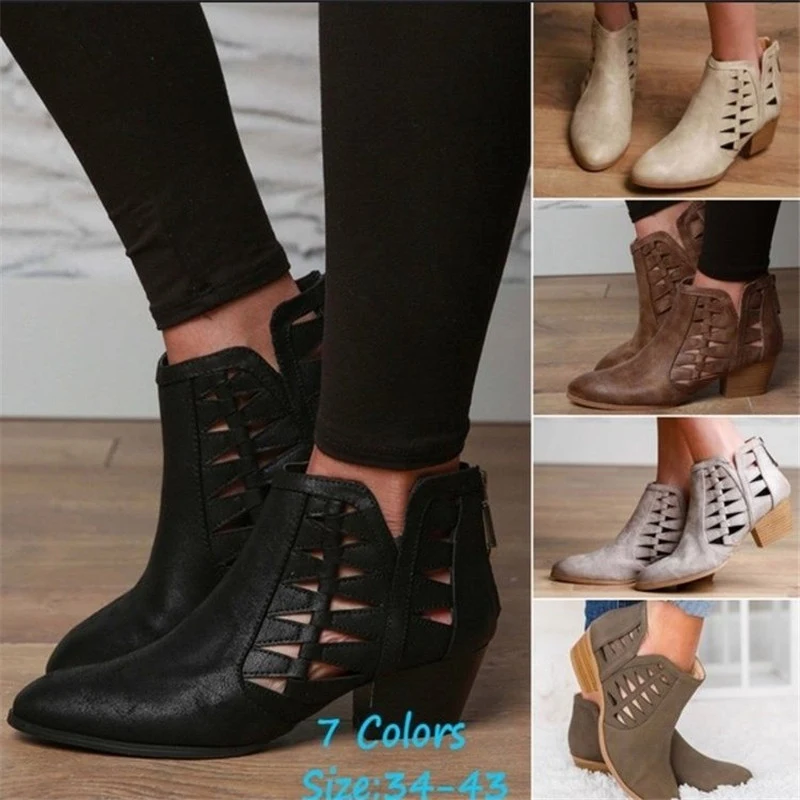Title 6, Botas femininas com zíper lateral e salto gross...