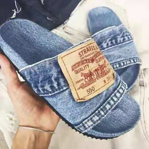 Title 5, Beach solid color casual denim fish mouth flat-...