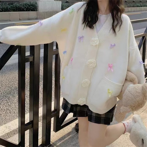 Title 2, Womens Bow Knitted Cardigan Loose-fitting Over...