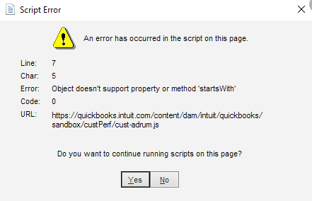 QuickBooks Script Error