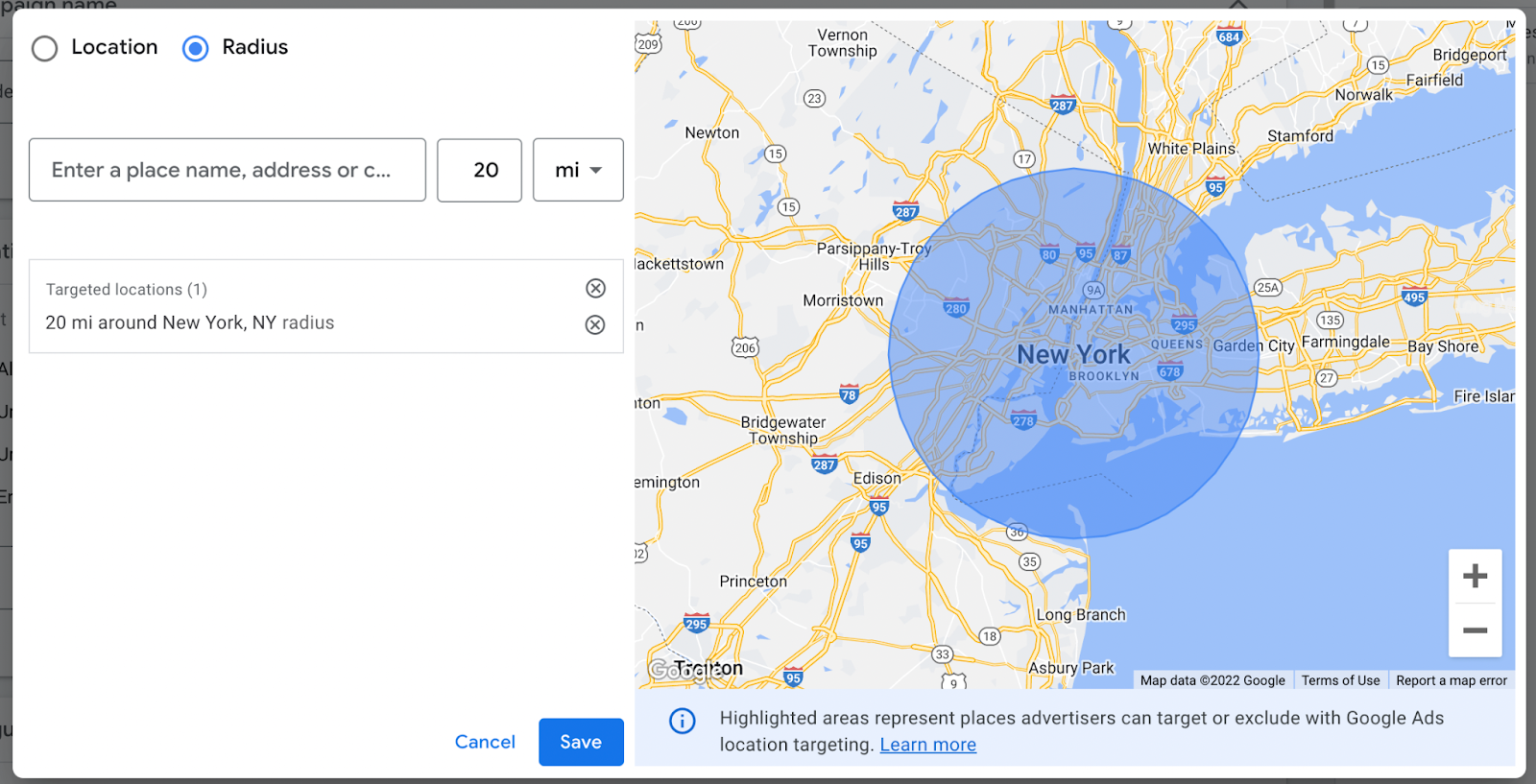 YouTube Video Action Campaign Location Targeting Radius Targeting