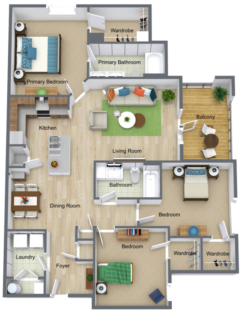 Three Bedroom Floorplan Diagram