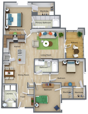 Three Bedroom Floorplan Diagram