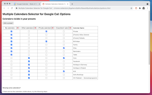 Multiple Calendars Selector for Google Cal