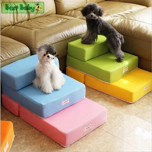 Luxury Mesh Fold Pet Ramp Stairs For Little Small Dog Puppy Cat Animals Mat Mattress Bed Fabric 2-steps with detachable 