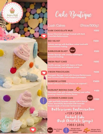 Sugar High Pattiserie & Cafe menu 