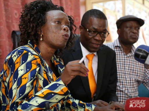 LISTEN UP: ODM members Migori woman representative Dennitah Ghati, Ugunja MP Opiyo Wandayi and Nyando MP Fred Outa address a press conference at Parliament Buildings yesterday