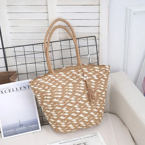 Bolsa Grande Capacidade Feminina Palha Férias à Beira-mar Espaçosa Ideal para Viagens de Verão Elegante e Funcional Perfeita para Acessórios