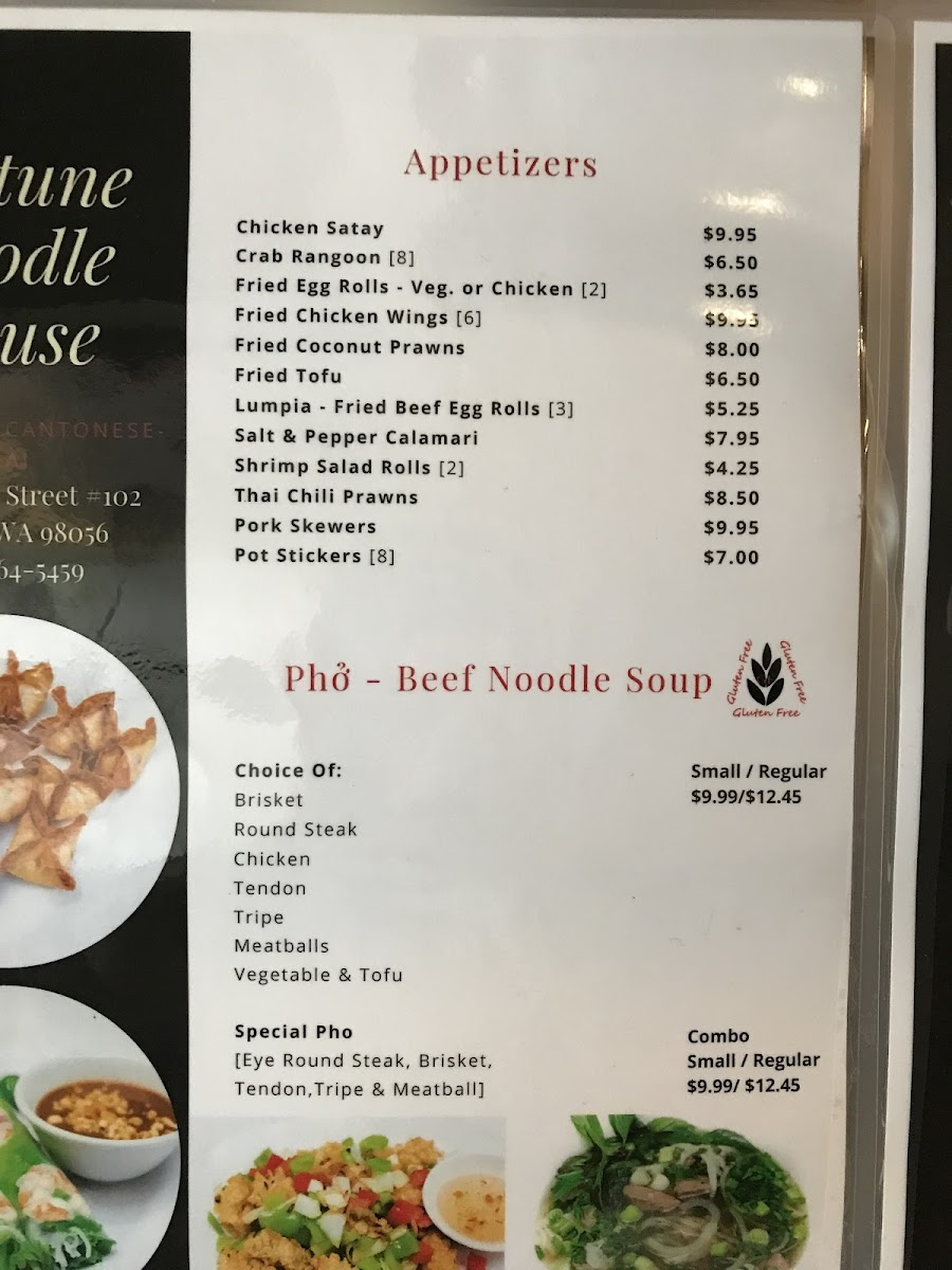 Fortune Noodle House gluten-free menu