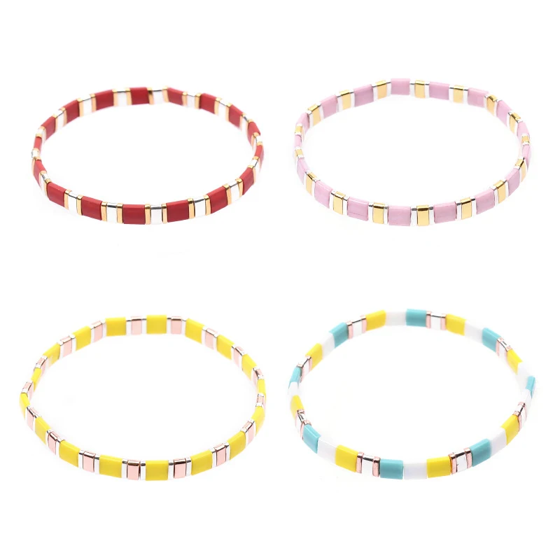 Title 4, Pulseira feminina de contas quadradas coloridas...