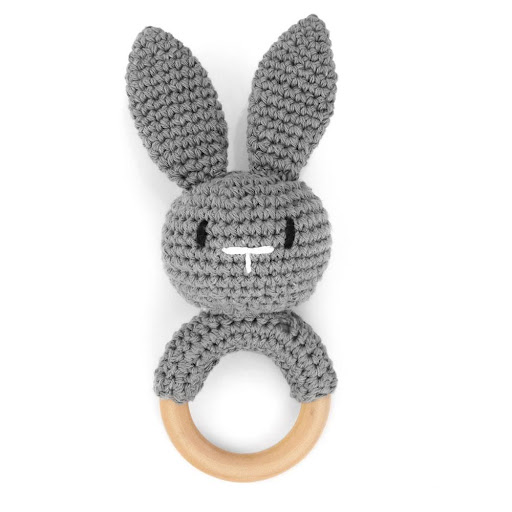 Title 3, Handmade crocheted rabbit baby rattle, a soft a...