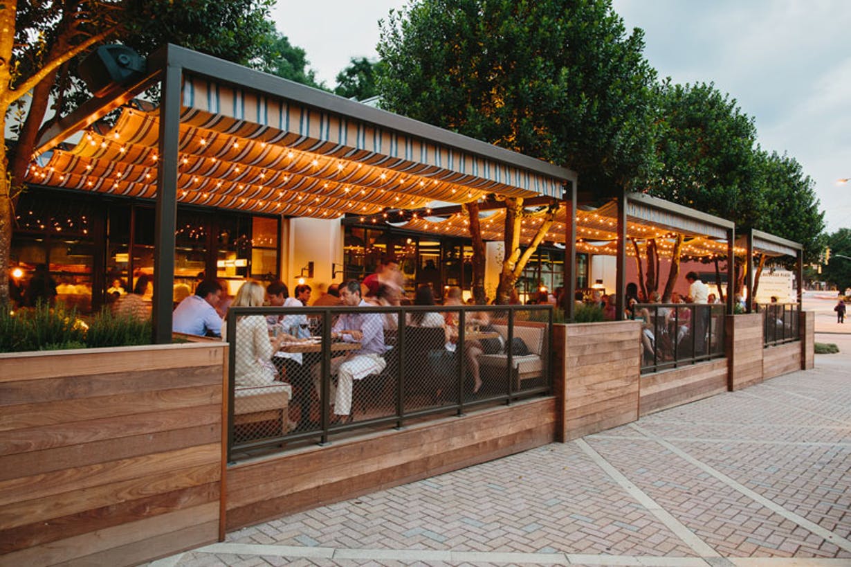 Tree-covered patio in Atlanta, Georgia.