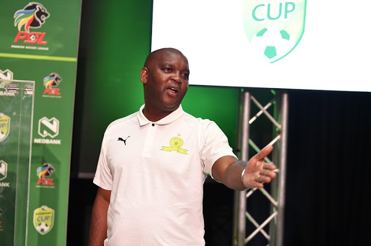 Mamelodi Sundowns coach Pitso Mosimane during the press conference at Nedbank Auditorium on February 20, 2020 in Johannesburg, South Africa.