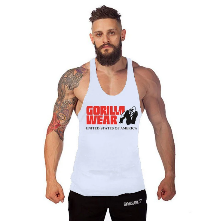 Summer Men's Cotton Vest Fitness Muscle Sports Loose Print