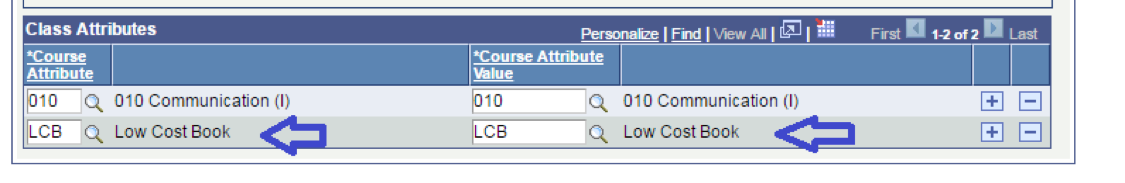 Fields for reporting course attributes at Houston Community College