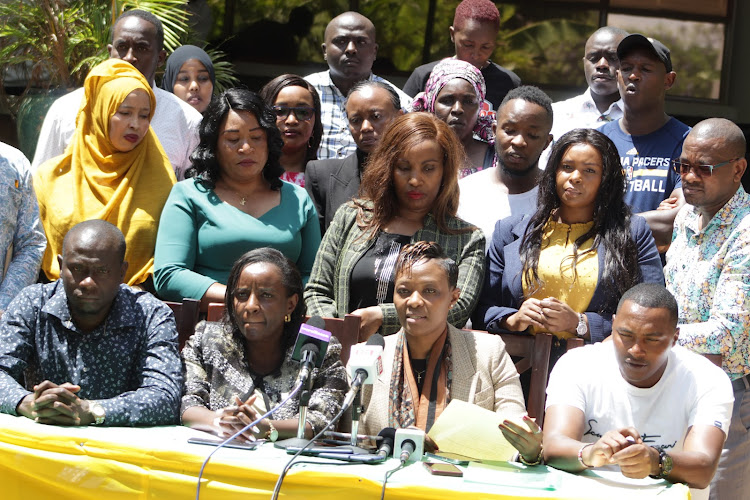 A section of UDA Nairobi MCAs addressing the media at the assembly grounds on October 23, 2023