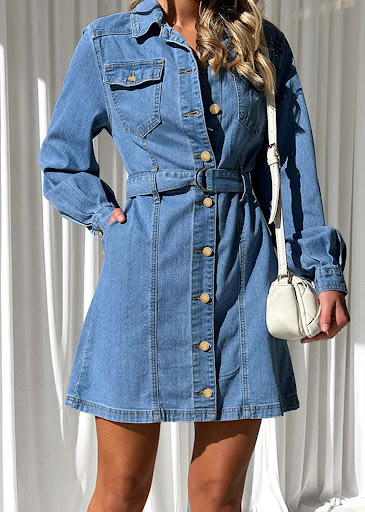 Title 8, Fashion Casual Button Denim Dress Women