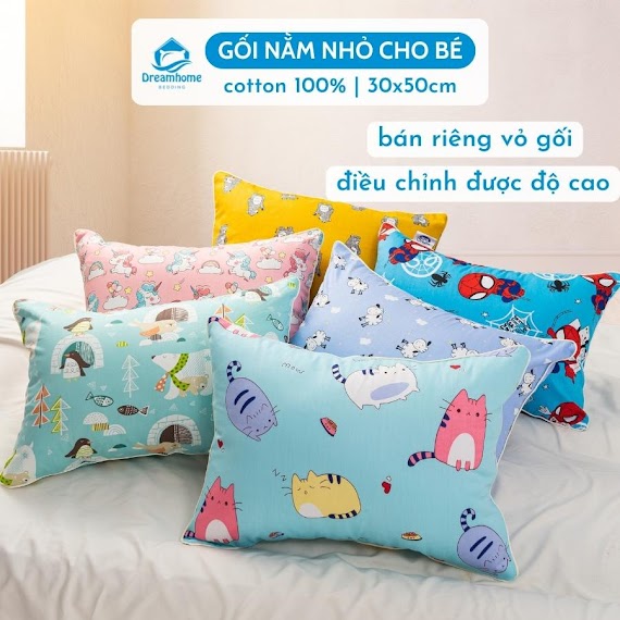 Gối Nằm Cho Bé Đi Học Dreamhomebedding Vỏ Gối Trẻ Em 30X50 Cotton 100% Có Khóa Kéo Phù Hợp Bé Từ 2 Tuổi Đến 7 Tuổi