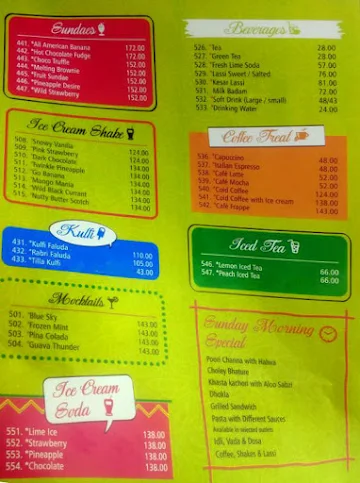 Gopal Sweets menu 