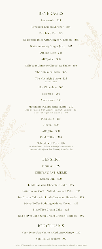 Sage & Lavender menu 