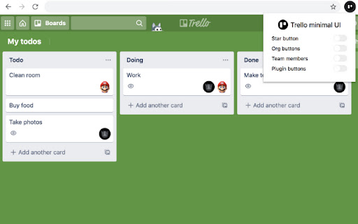 Trello minimal UI toggle