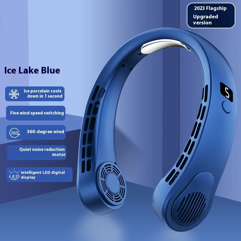 Portable Leafless Halter Fan with Light Digital Display USB Mute for Students Outdoor Use Comfortable & Quiet