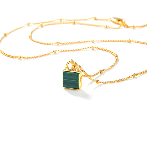 Title 2, S925 Sterling Silver Natural Green Malachite Ke...
