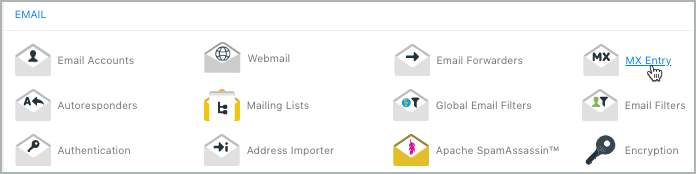 MX Entry is selected in the Email section