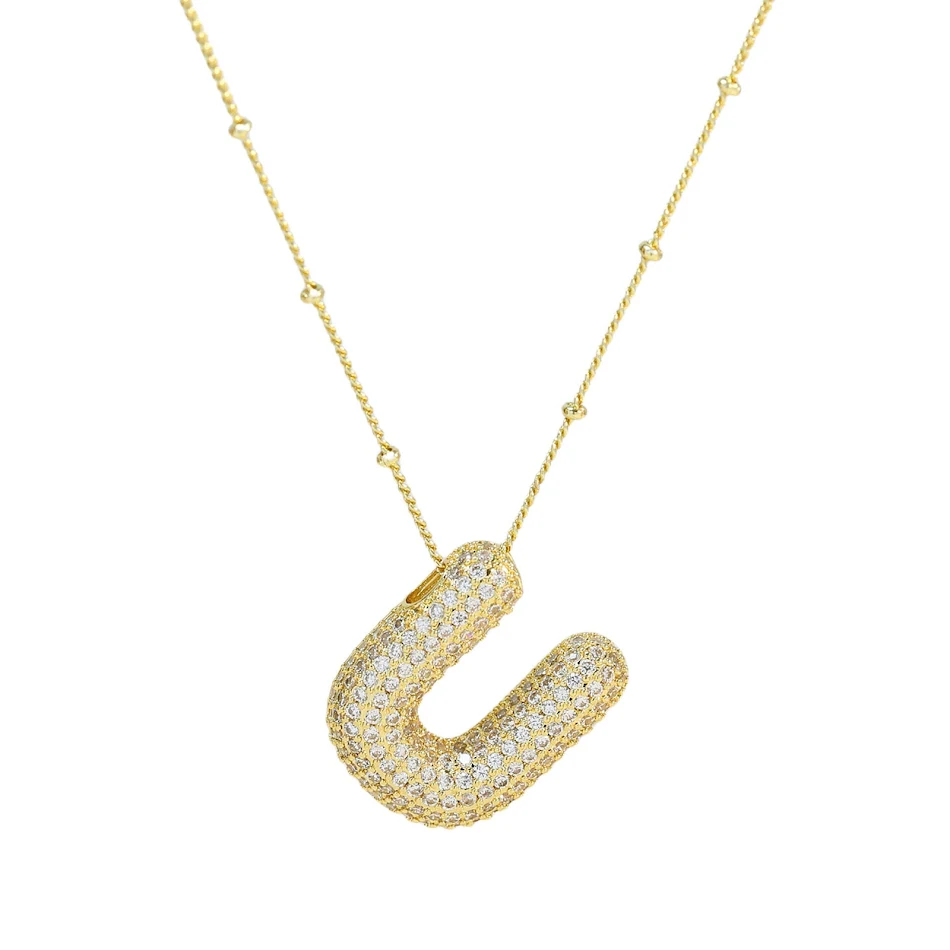 Messing zirkonia bubbel ballon letter hanger ketting voor dames, een schitterende en stijlvolle gepersonaliseerde gift.