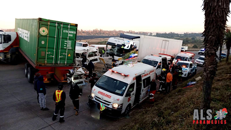 Two trucks and a minibus taxi collided on the N3 near Hammarsdale, resulting in one death and closure of the national route.