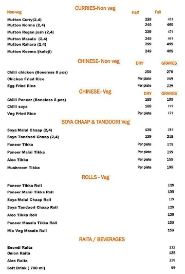 Butter Chicken menu 