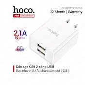 Củ Sạc Hoco C89 2 Cổng Usb, Sạc Nhanh 2.1A Max, Thích Hợp Với Nhiều Dòng Điện Thoại, Chân Cắm Tiêu Chuẩn Us