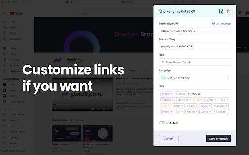 Pixelfy Link Shortener - Custom URL Shortener