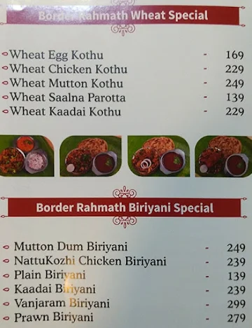 Courtallam Border Rahmath Kadai menu 