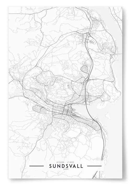 Poster Sundsvall Karta Svartvit