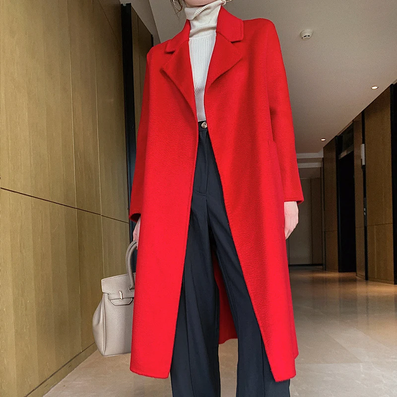 Title 2, Manteau Long en Laine avec Lacets à la Taille, ...