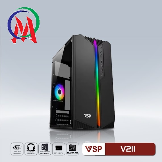 Vỏ Case Máy Tính Vsp Gaming V211 Có Led Rgb (Matx) - Nắp Hông Kính Cường Lực