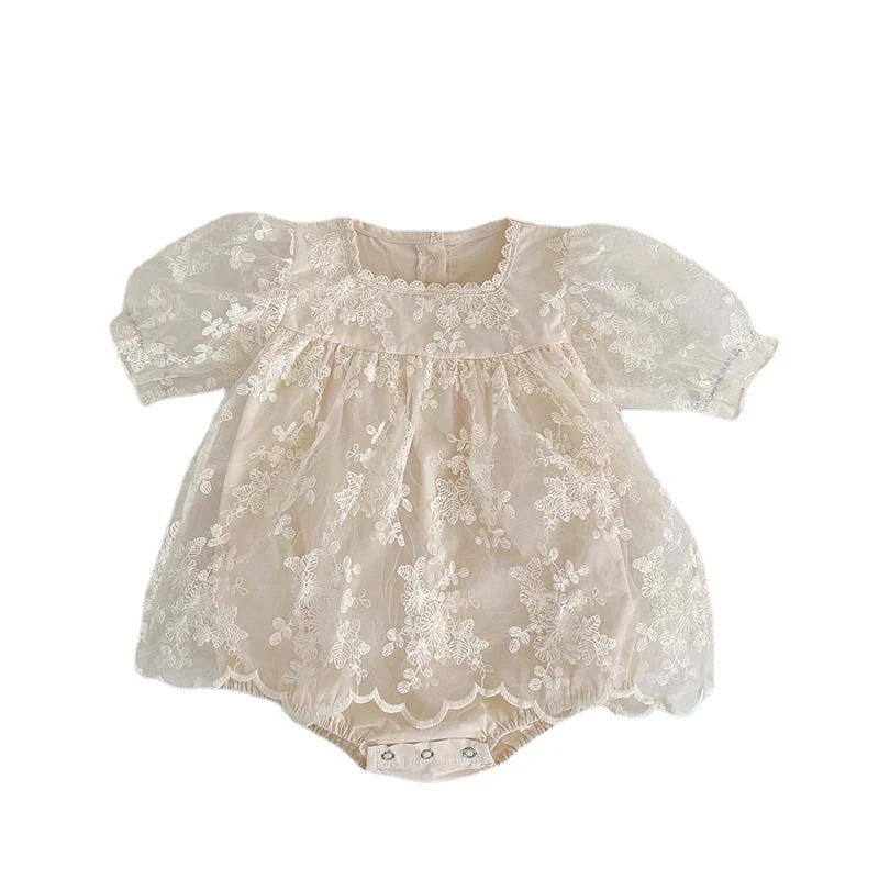 Title 7, Baby meisjes romper met mesh borduursel. Lichtg...
