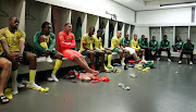 Danny Jordaan, SAFA President talking to South Africa players in the change room during the 2019 African Cup of Nations match between South Africa and Seychelles at the FNB Stadium, Johannesburg on 13 October 2018.