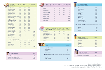 Giani's Ice Cream menu 