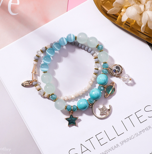 Title 4, Stars Moon Cat Eye Crystal Multicouche Bracelet...