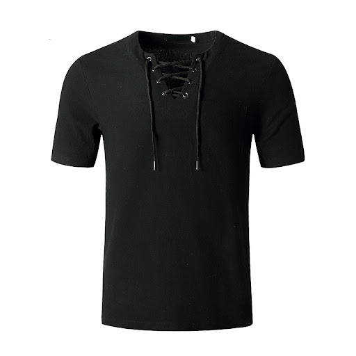Title 6, Solid Color V-Neck Cotton and Linen T-Shirt. Co...